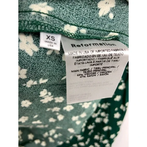Reformation Green Nell Blouse Long Sleeve Low Neckline Size XS - Picture 5 of 9